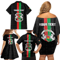 Personalized Burkina Faso Striped Family Matching Off Shoulder Short Dress and Hawaiian Shirt African Mud Cloth Pattern - Black - Wonder Print Shop