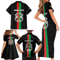 Personalized Burkina Faso Striped Family Matching Short Sleeve Bodycon Dress and Hawaiian Shirt African Mud Cloth Pattern - Black - Wonder Print Shop