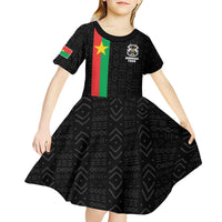 Personalized Burkina Faso Striped Kid Short Sleeve Dress African Mud Cloth Pattern - Black - Wonder Print Shop
