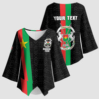 Personalized Burkina Faso Striped Kimono Sleeve Blouse African Mud Cloth Pattern - Black - Wonder Print Shop