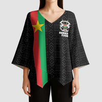 Personalized Burkina Faso Striped Kimono Sleeve Blouse African Mud Cloth Pattern - Black - Wonder Print Shop