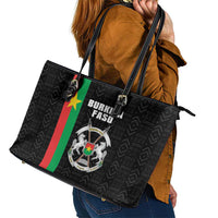Burkina Faso Striped Leather Tote Bag African Mud Cloth Pattern - Black - Wonder Print Shop