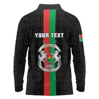 Personalized Burkina Faso Striped Long Sleeve Polo Shirt African Mud Cloth Pattern - Black - Wonder Print Shop