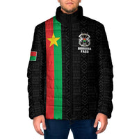 Personalized Burkina Faso Striped Padded Jacket African Mud Cloth Pattern - Black - Wonder Print Shop