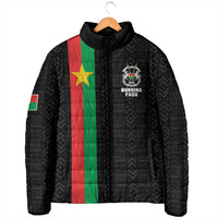 Personalized Burkina Faso Striped Padded Jacket African Mud Cloth Pattern - Black - Wonder Print Shop