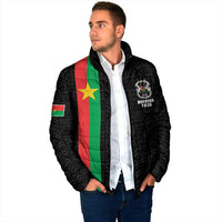 Personalized Burkina Faso Striped Padded Jacket African Mud Cloth Pattern - Black - Wonder Print Shop