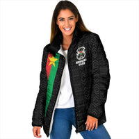 Personalized Burkina Faso Striped Padded Jacket African Mud Cloth Pattern - Black - Wonder Print Shop
