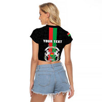 Personalized Burkina Faso Striped Raglan Cropped T Shirt African Mud Cloth Pattern - Black - Wonder Print Shop