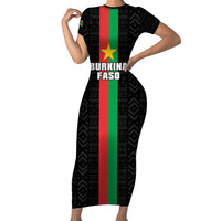 Personalized Burkina Faso Striped Short Sleeve Bodycon Dress African Mud Cloth Pattern - Black - Wonder Print Shop