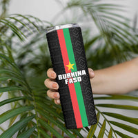 Personalized Burkina Faso Striped Skinny Tumbler African Mud Cloth Pattern - Black - Wonder Print Shop