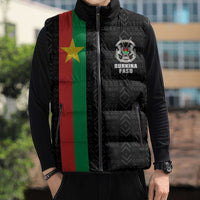 Personalized Burkina Faso Striped Sleeveless Puffer Jacket African Mud Cloth Pattern - Black - Wonder Print Shop