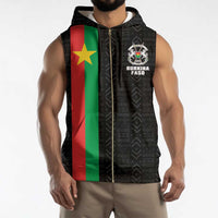 Personalized Burkina Faso Striped Sleeveless Zip Hoodie African Mud Cloth Pattern - Black - Wonder Print Shop