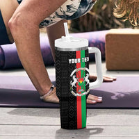 Personalized Burkina Faso Striped Tumbler With Handle African Mud Cloth Pattern - Black - Wonder Print Shop