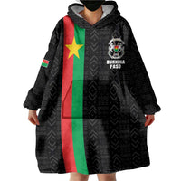 Personalized Burkina Faso Striped Wearable Blanket Hoodie African Mud Cloth Pattern - Black - Wonder Print Shop