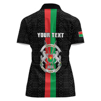 Personalized Burkina Faso Striped Women Polo Shirt African Mud Cloth Pattern - Black - Wonder Print Shop