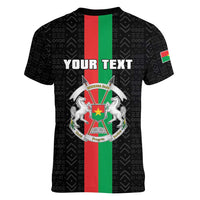 Personalized Burkina Faso Striped Women V-Neck T-Shirt African Mud Cloth Pattern - Black - Wonder Print Shop