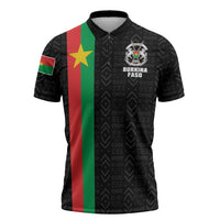 Personalized Burkina Faso Striped Zipper Polo Shirt African Mud Cloth Pattern - Black - Wonder Print Shop