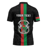 Personalized Burkina Faso Striped Zipper Polo Shirt African Mud Cloth Pattern - Black - Wonder Print Shop