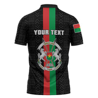 Personalized Burkina Faso Striped Zipper Polo Shirt African Mud Cloth Pattern - Black - Wonder Print Shop