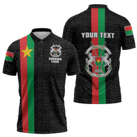 Personalized Burkina Faso Striped Zipper Polo Shirt African Mud Cloth Pattern - Black - Wonder Print Shop