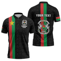 Personalized Burkina Faso Striped Zipper Polo Shirt African Mud Cloth Pattern - Black - Wonder Print Shop