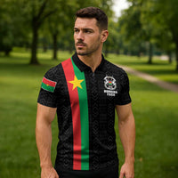 Personalized Burkina Faso Striped Zipper Polo Shirt African Mud Cloth Pattern - Black - Wonder Print Shop