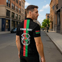 Personalized Burkina Faso Striped Zipper Polo Shirt African Mud Cloth Pattern - Black - Wonder Print Shop