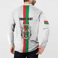 Personalized Burkina Faso Striped Button Sweatshirt African Mud Cloth Pattern - White - Wonder Print Shop