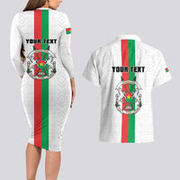 Personalized Burkina Faso Striped Couples Matching Long Sleeve Bodycon Dress and Hawaiian Shirt African Mud Cloth Pattern - White - Wonder Print Shop