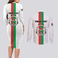 Personalized Burkina Faso Striped Couples Matching Long Sleeve Bodycon Dress and Long Sleeve Button Shirt African Mud Cloth Pattern - White - Wonder Print Shop