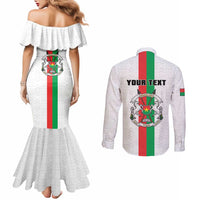 Personalized Burkina Faso Striped Couples Matching Mermaid Dress and Long Sleeve Button Shirt African Mud Cloth Pattern - White - Wonder Print Shop