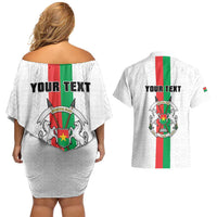 Personalized Burkina Faso Striped Couples Matching Off Shoulder Short Dress and Hawaiian Shirt African Mud Cloth Pattern - White - Wonder Print Shop