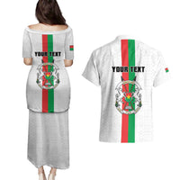 Personalized Burkina Faso Striped Couples Matching Puletasi and Hawaiian Shirt African Mud Cloth Pattern - White - Wonder Print Shop