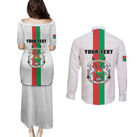 Personalized Burkina Faso Striped Couples Matching Puletasi and Long Sleeve Button Shirt African Mud Cloth Pattern - White - Wonder Print Shop