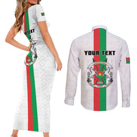 Personalized Burkina Faso Striped Couples Matching Short Sleeve Bodycon Dress and Long Sleeve Button Shirt African Mud Cloth Pattern - White - Wonder Print Shop