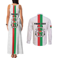 Personalized Burkina Faso Striped Couples Matching Tank Maxi Dress and Long Sleeve Button Shirt African Mud Cloth Pattern - White - Wonder Print Shop