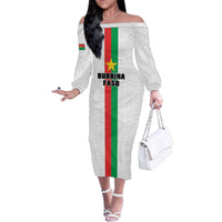 Personalized Burkina Faso Striped Family Matching Off The Shoulder Long Sleeve Dress and Hawaiian Shirt African Mud Cloth Pattern - White - Wonder Print Shop