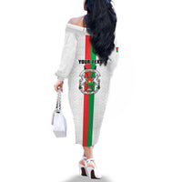 Personalized Burkina Faso Striped Family Matching Off The Shoulder Long Sleeve Dress and Hawaiian Shirt African Mud Cloth Pattern - White - Wonder Print Shop