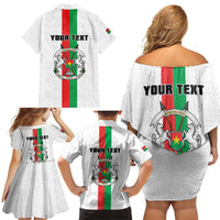 Personalized Burkina Faso Striped Family Matching Off Shoulder Short Dress and Hawaiian Shirt African Mud Cloth Pattern - White - Wonder Print Shop