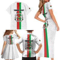 Personalized Burkina Faso Striped Family Matching Short Sleeve Bodycon Dress and Hawaiian Shirt African Mud Cloth Pattern - White - Wonder Print Shop