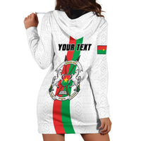 Personalized Burkina Faso Striped Hoodie Dress African Mud Cloth Pattern - White - Wonder Print Shop