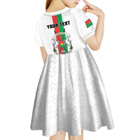 Personalized Burkina Faso Striped Kid Short Sleeve Dress African Mud Cloth Pattern - White - Wonder Print Shop