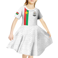 Personalized Burkina Faso Striped Kid Short Sleeve Dress African Mud Cloth Pattern - White - Wonder Print Shop