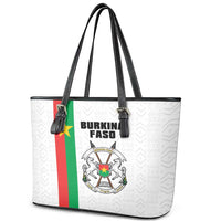 Burkina Faso Striped Leather Tote Bag African Mud Cloth Pattern - White - Wonder Print Shop