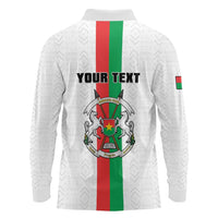 Personalized Burkina Faso Striped Long Sleeve Polo Shirt African Mud Cloth Pattern - White - Wonder Print Shop