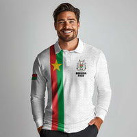 Personalized Burkina Faso Striped Long Sleeve Polo Shirt African Mud Cloth Pattern - White - Wonder Print Shop