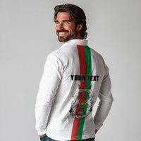 Personalized Burkina Faso Striped Long Sleeve Polo Shirt African Mud Cloth Pattern - White - Wonder Print Shop