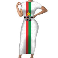 Personalized Burkina Faso Striped Short Sleeve Bodycon Dress African Mud Cloth Pattern - White - Wonder Print Shop