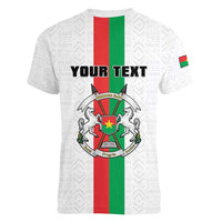 Personalized Burkina Faso Striped Women V-Neck T-Shirt African Mud Cloth Pattern - White - Wonder Print Shop