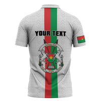 Personalized Burkina Faso Striped Zipper Polo Shirt African Mud Cloth Pattern - White - Wonder Print Shop
